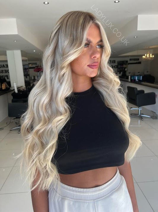 22” Tape Hair Extensions - Shade Lightest Scandi Blonde 60c - Ladylux